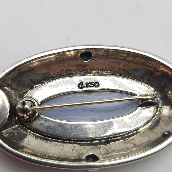 Vintage CAROLYN POLLACK RELIOS Sterling Silver Blue Lace Agate Brooch Pin - Picture 4 of 6